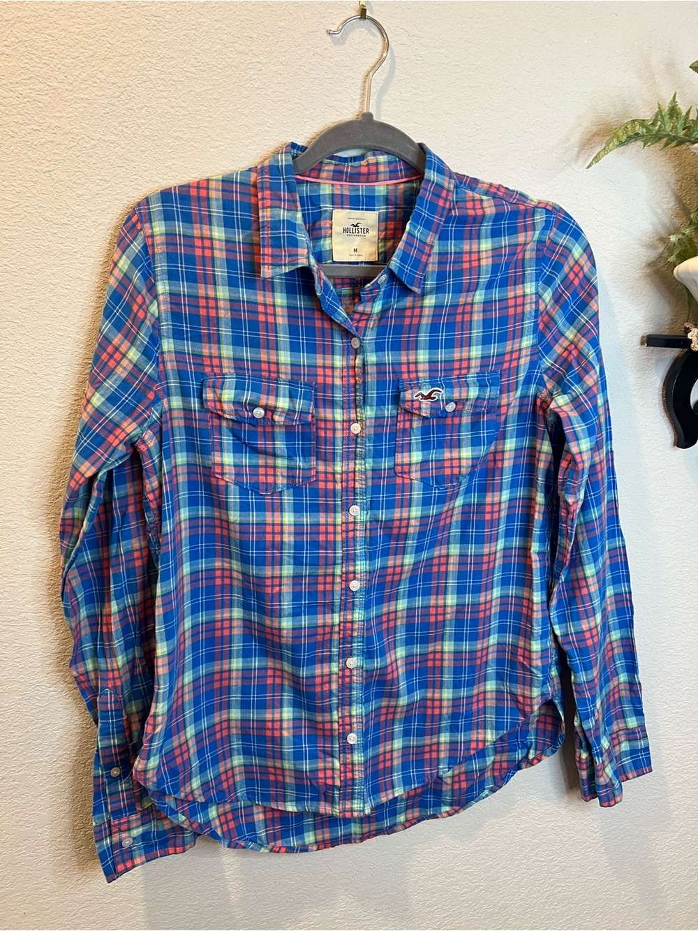 Hollister Blue Green Plaid Button Up Shirt Womens Sz M Mallcore